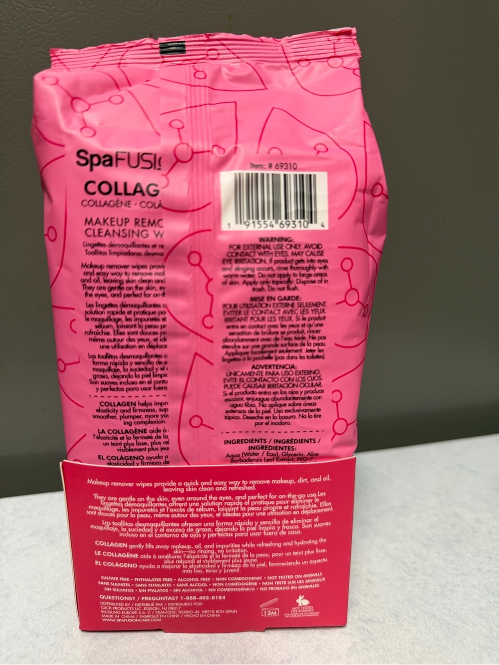 Collagen Makeup Remover Cleansing Wipes — Pink